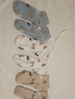 Cute Set Of 3 Below Ankle Cat Sock Set - Blue, White, Beige